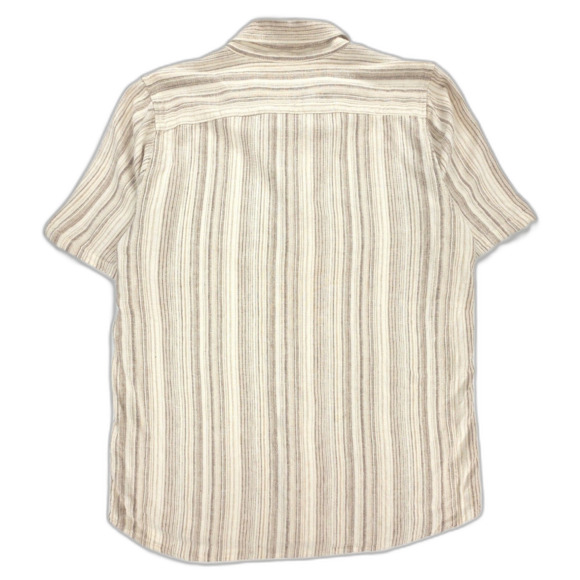 ABERCROMBIE Camp Collar Summer Linen Blend Shirt Ecru Stripe Button Down Resort - Picture 5 of 5